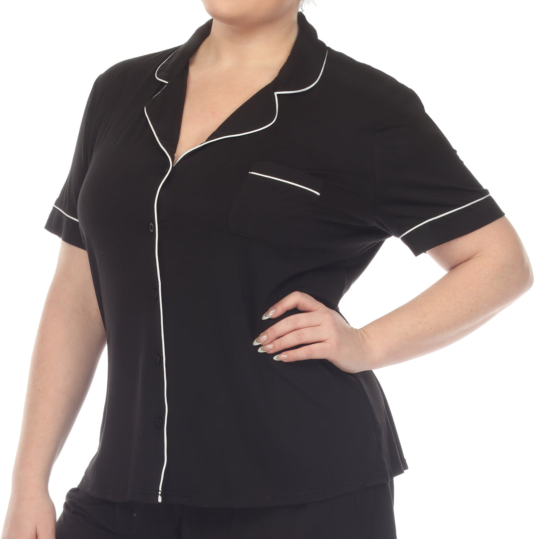 Women's Plus Size Short Sleeve Solid Pajama Set