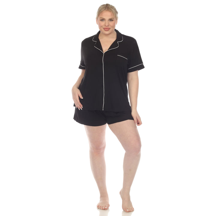Women's Plus Size Short Sleeve Solid Pajama Set