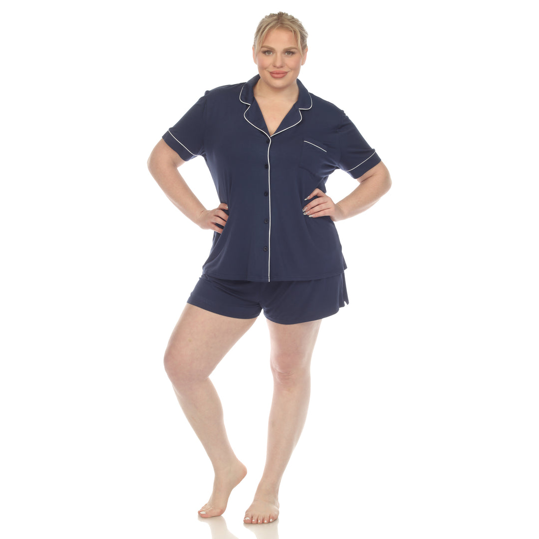 Women's Plus Size Short Sleeve Solid Pajama Set
