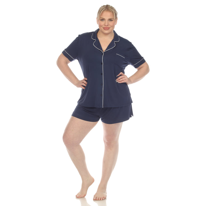 Women's Plus Size Short Sleeve Solid Pajama Set