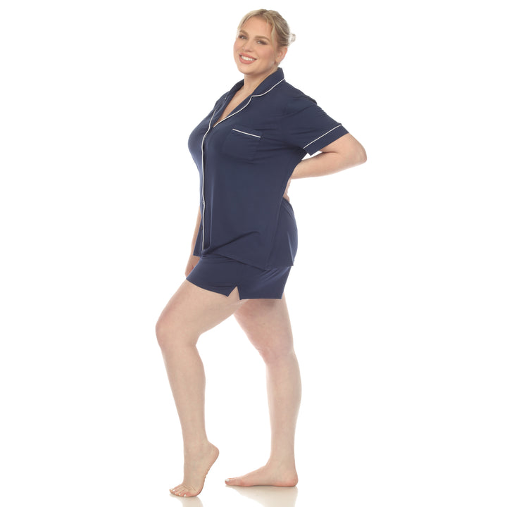 Women's Plus Size Short Sleeve Solid Pajama Set