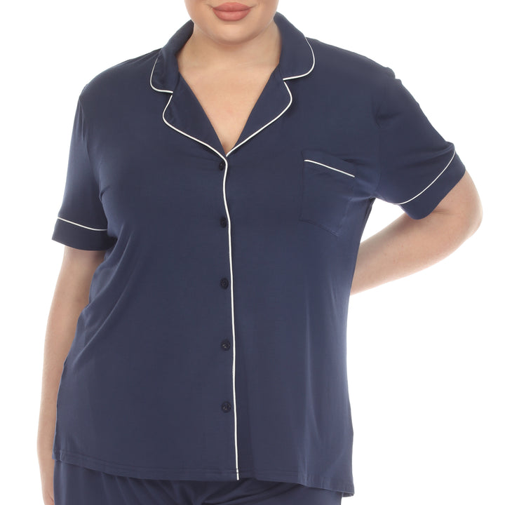 Women's Plus Size Short Sleeve Solid Pajama Set