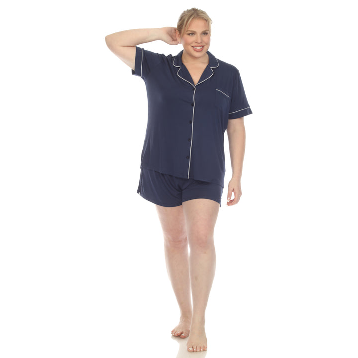 Women's Plus Size Short Sleeve Solid Pajama Set