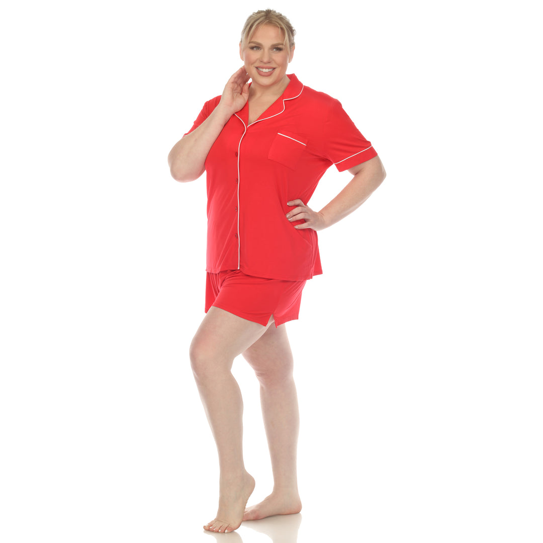 Women's Plus Size Short Sleeve Solid Pajama Set
