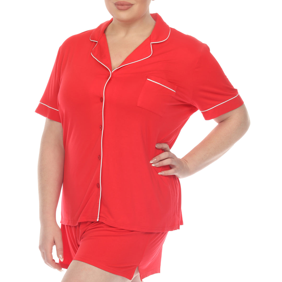 Women's Plus Size Short Sleeve Solid Pajama Set