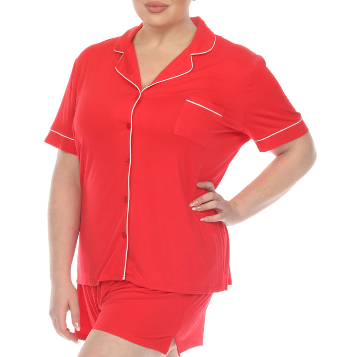 Women's Plus Size Short Sleeve Solid Pajama Set