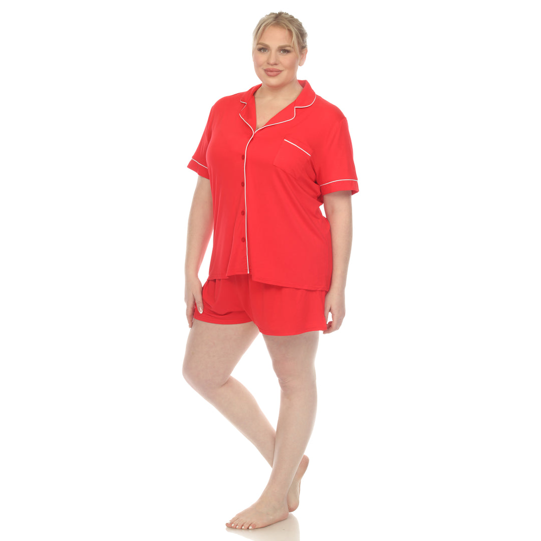 Women's Plus Size Short Sleeve Solid Pajama Set