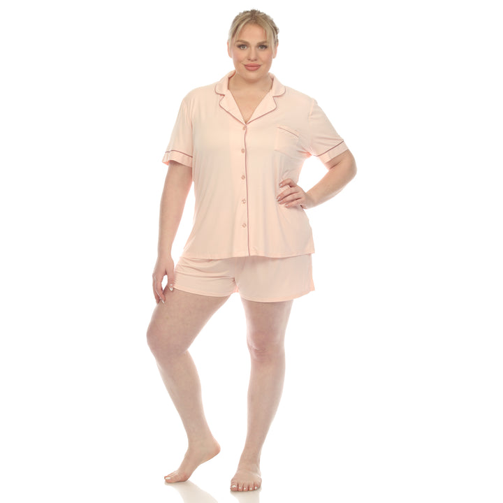 Women's Plus Size Short Sleeve Solid Pajama Set