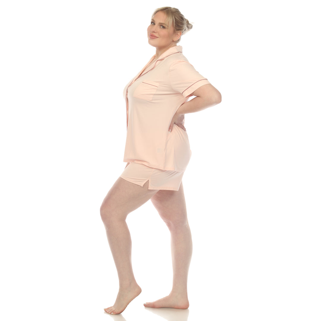 Women's Plus Size Short Sleeve Solid Pajama Set