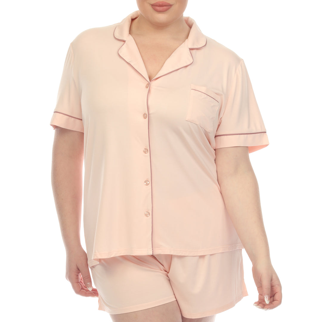 Women's Plus Size Short Sleeve Solid Pajama Set