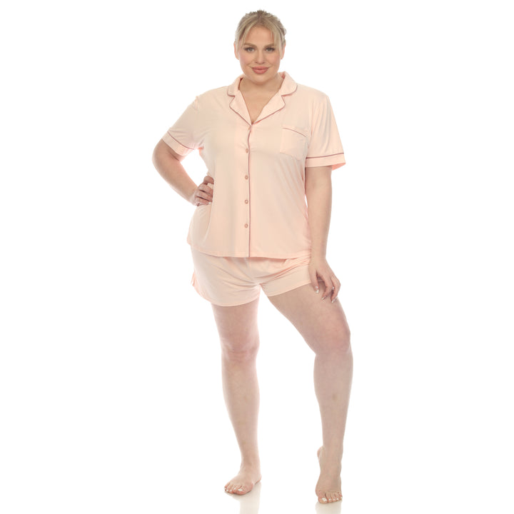 Women's Plus Size Short Sleeve Solid Pajama Set