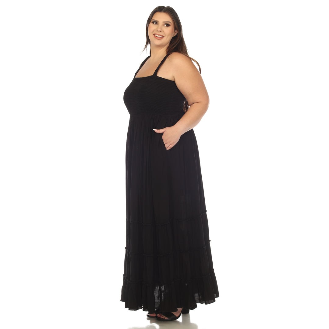 Women's Plus Size Smocked Ruffle Maxi Dress