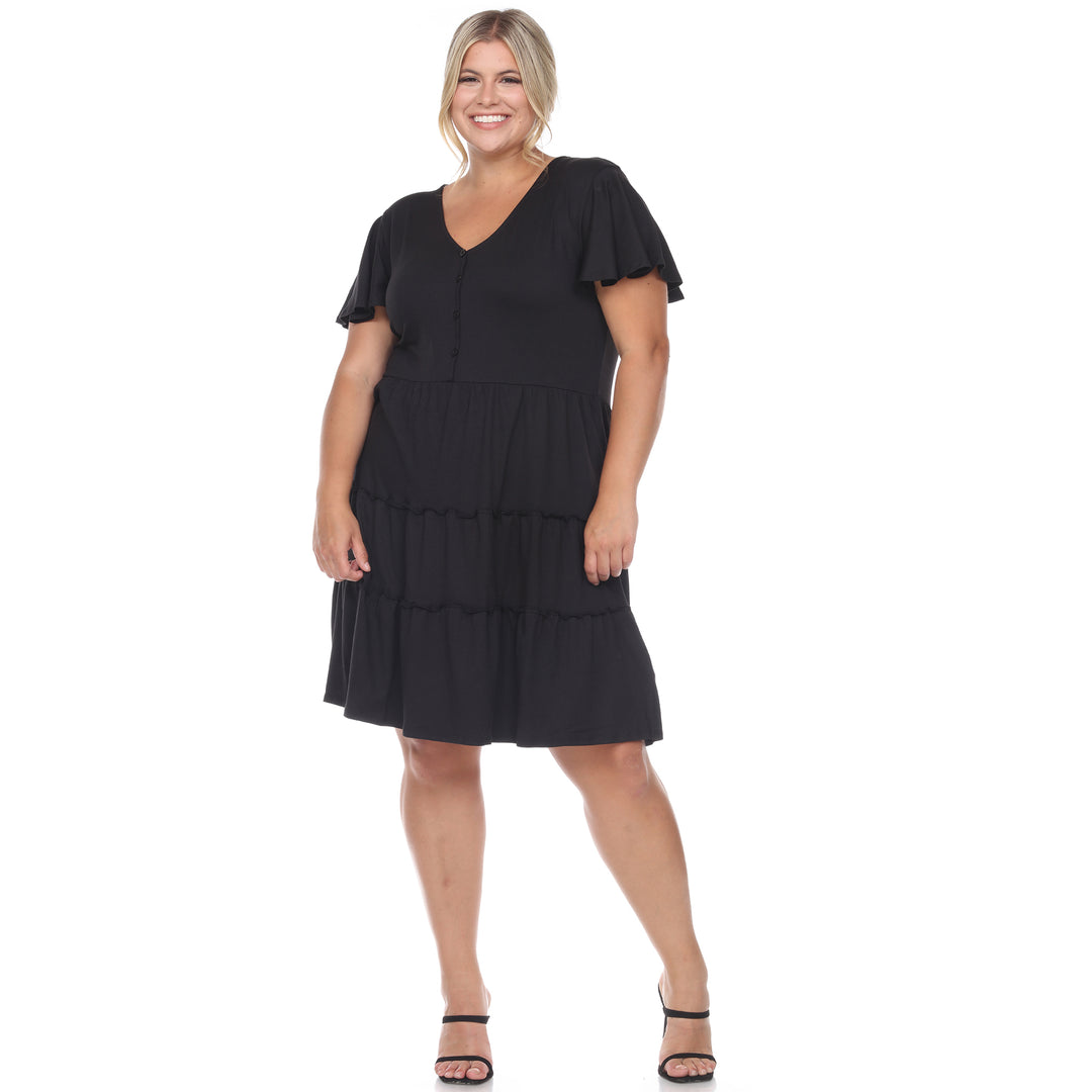 Women's Plus Size Short Sleeve V-neck Tiered Midi Dress