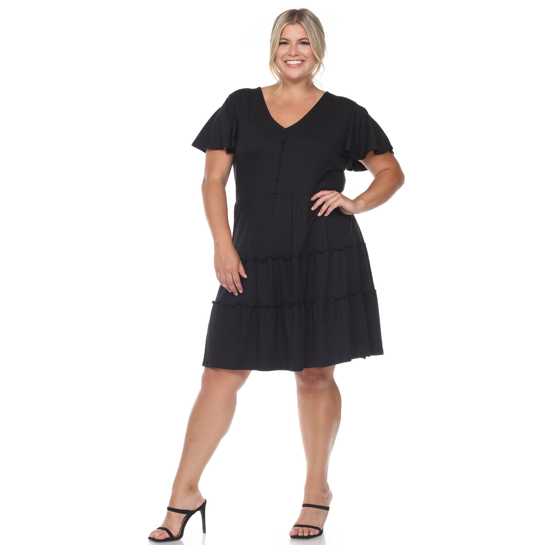 Women's Plus Size Short Sleeve V-neck Tiered Midi Dress