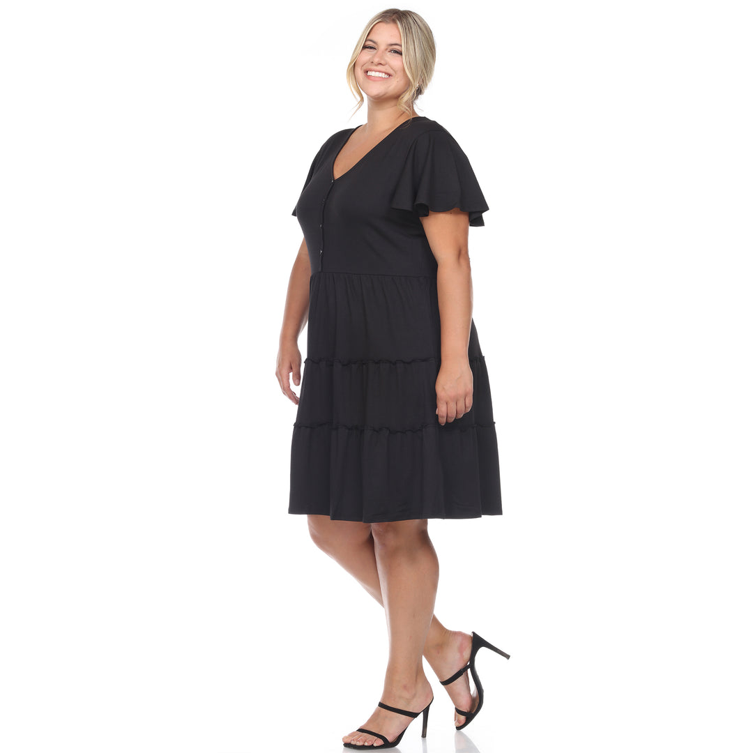 Women's Plus Size Short Sleeve V-neck Tiered Midi Dress