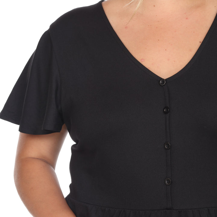 Women's Plus Size Short Sleeve V-neck Tiered Midi Dress