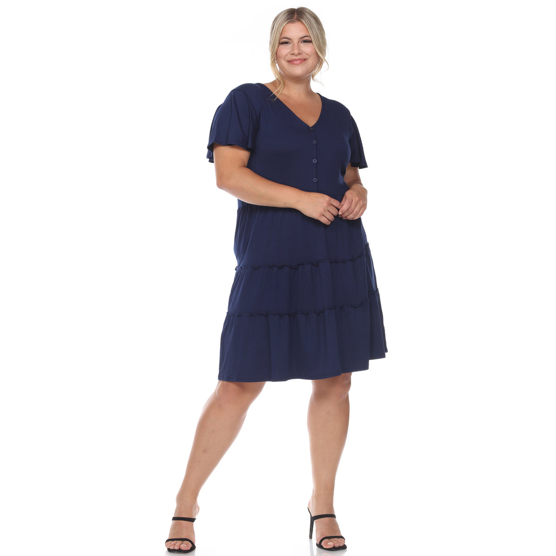 Women's Plus Size Short Sleeve V-neck Tiered Midi Dress