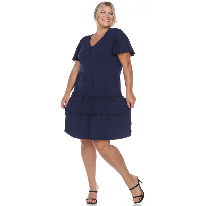 Women's Plus Size Short Sleeve V-neck Tiered Midi Dress