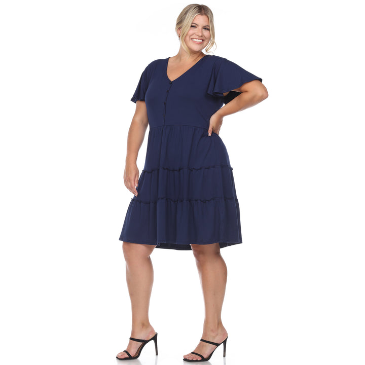 Women's Plus Size Short Sleeve V-neck Tiered Midi Dress