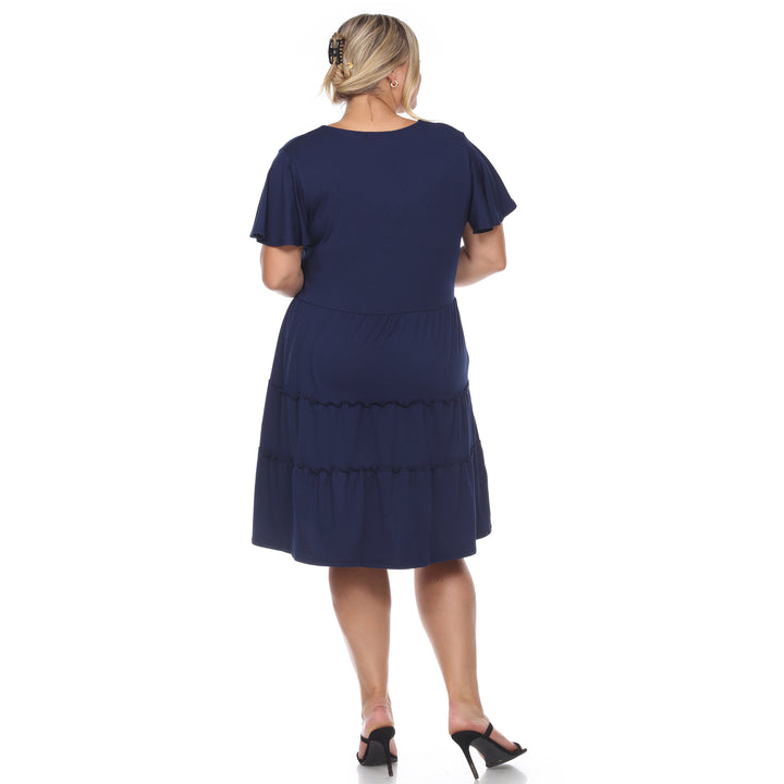 Women's Plus Size Short Sleeve V-neck Tiered Midi Dress