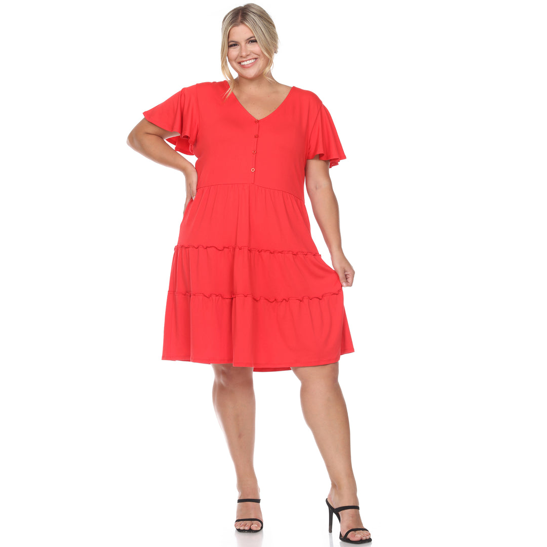 Women's Plus Size Short Sleeve V-neck Tiered Midi Dress
