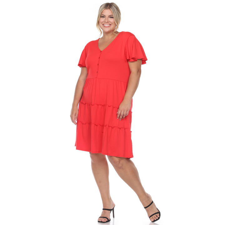 Women's Plus Size Short Sleeve V-neck Tiered Midi Dress