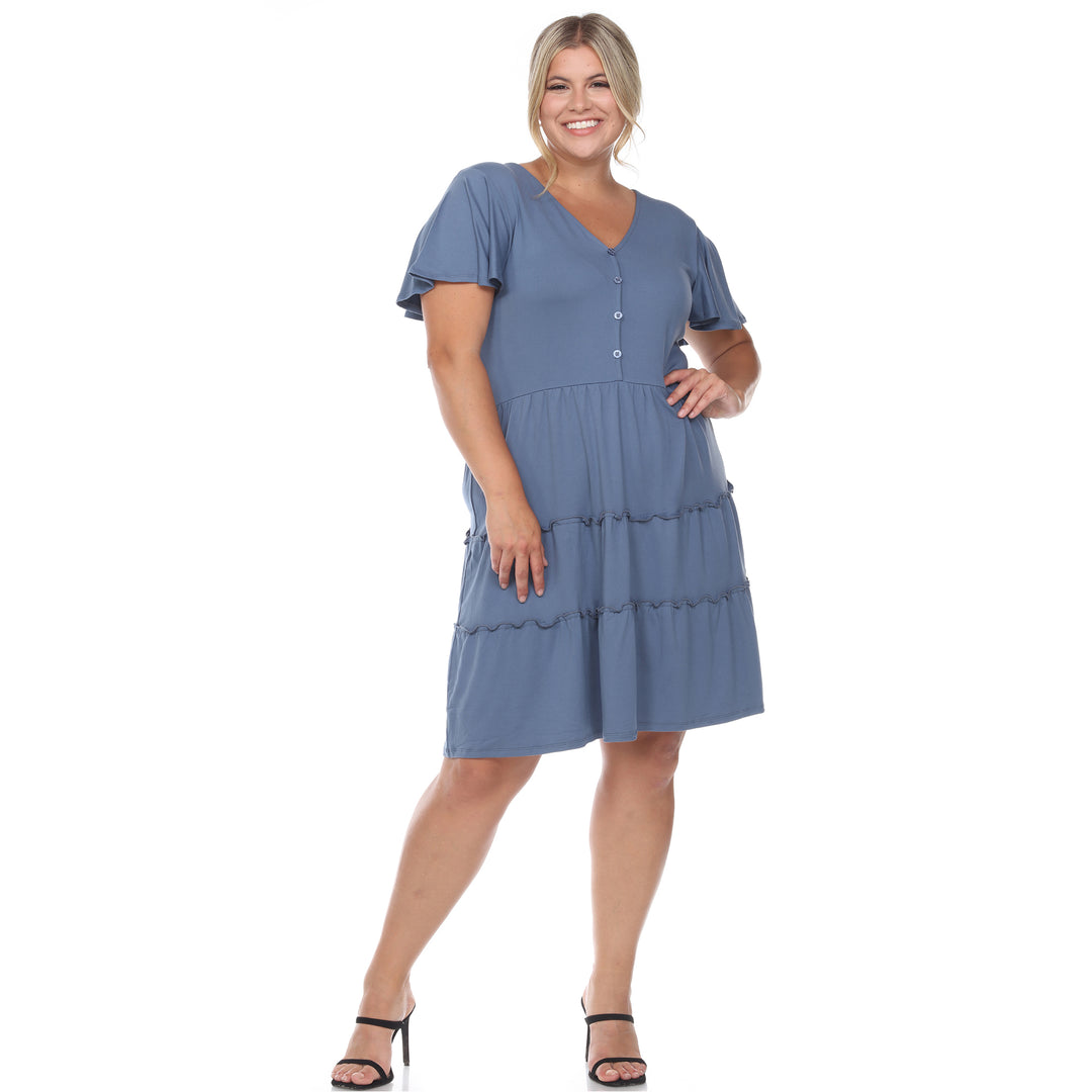 Women's Plus Size Short Sleeve V-neck Tiered Midi Dress