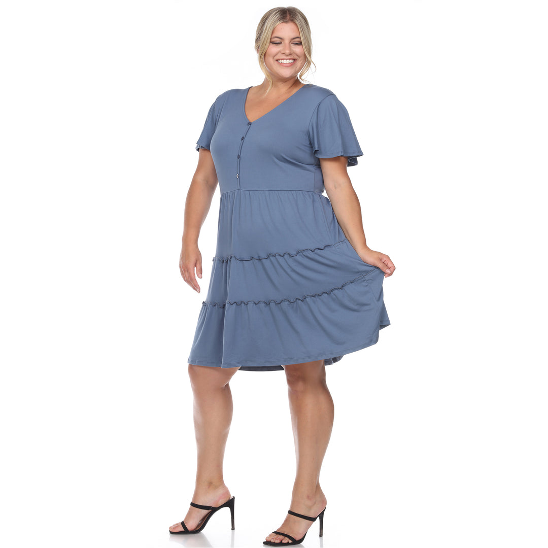 Women's Plus Size Short Sleeve V-neck Tiered Midi Dress