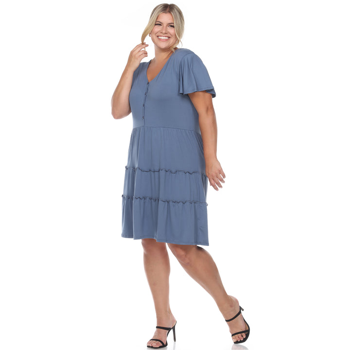 Women's Plus Size Short Sleeve V-neck Tiered Midi Dress