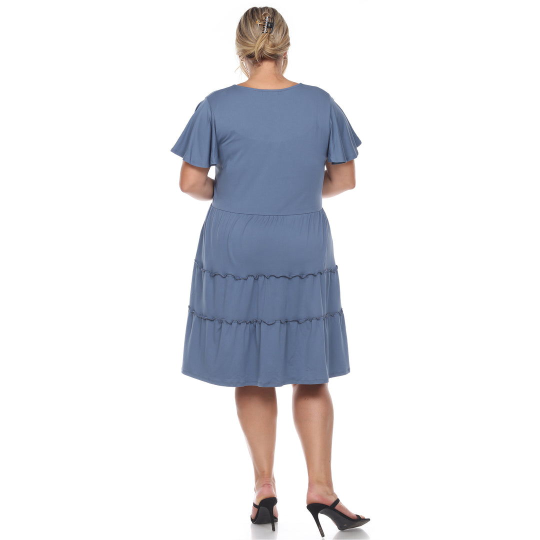 Women's Plus Size Short Sleeve V-neck Tiered Midi Dress