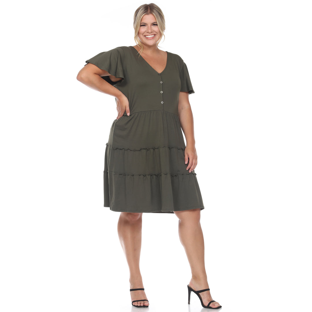 Women's Plus Size Short Sleeve V-neck Tiered Midi Dress