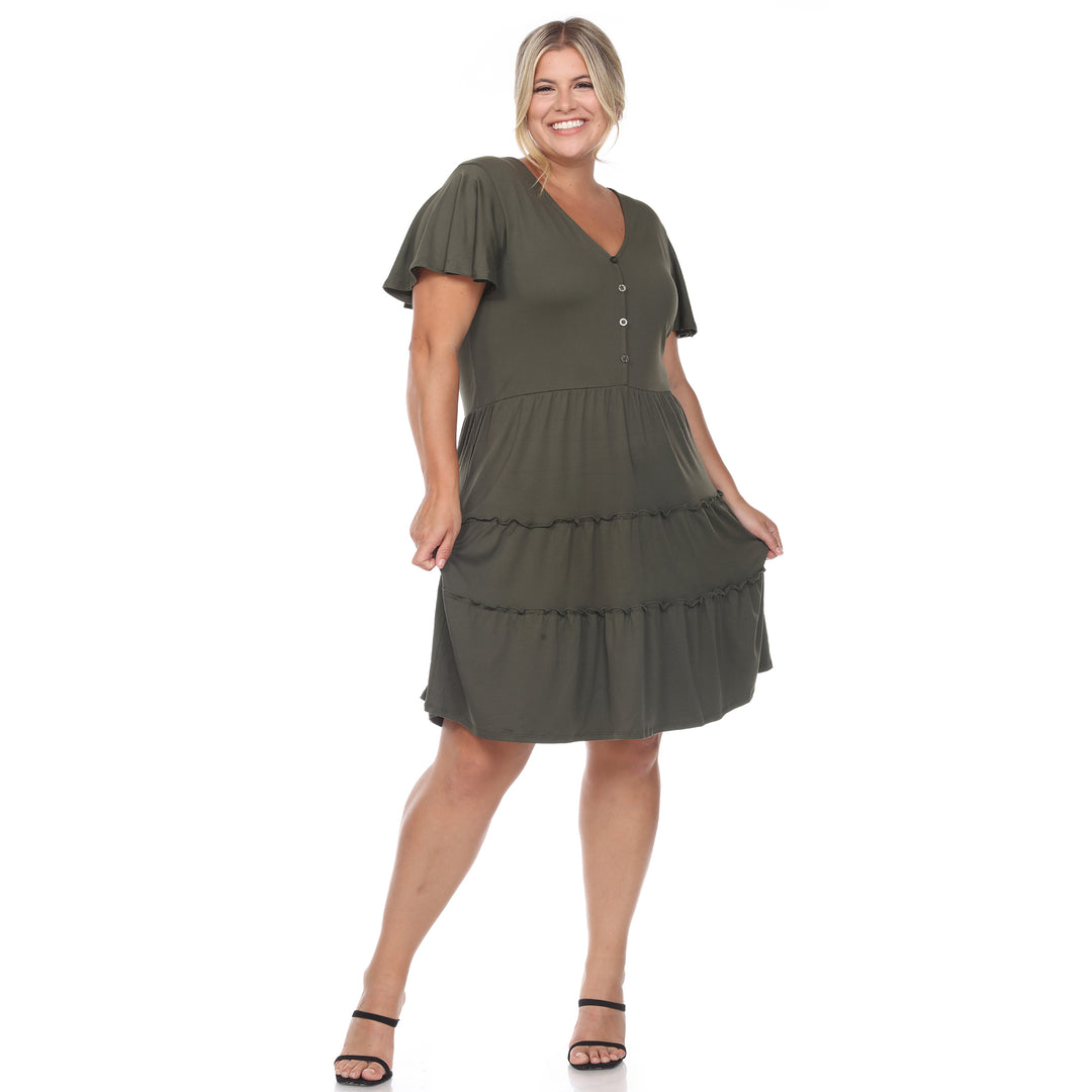 Women's Plus Size Short Sleeve V-neck Tiered Midi Dress