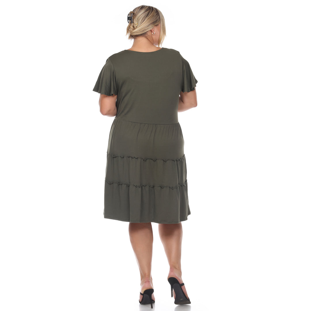Women's Plus Size Short Sleeve V-neck Tiered Midi Dress