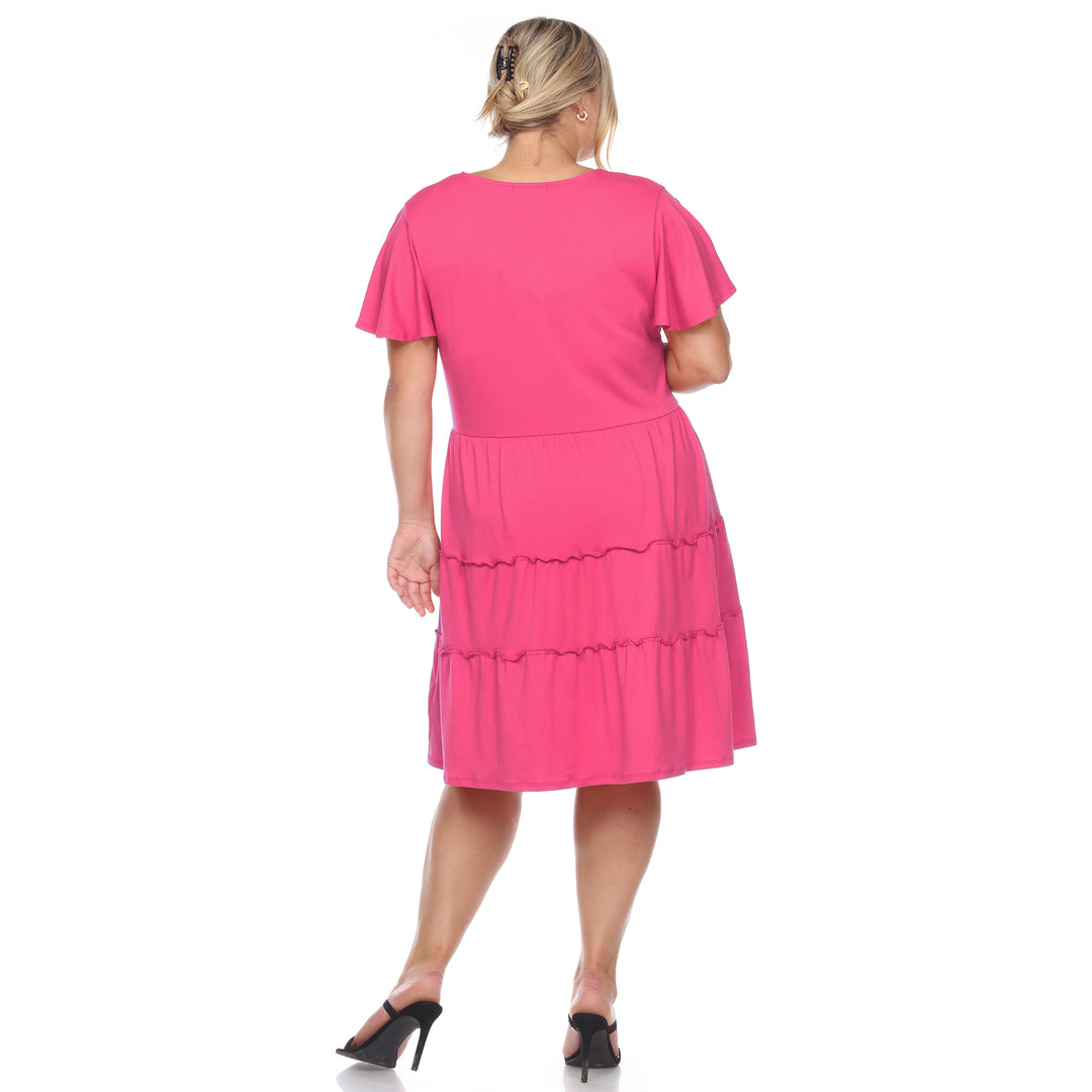 Women's Plus Size Short Sleeve V-neck Tiered Midi Dress