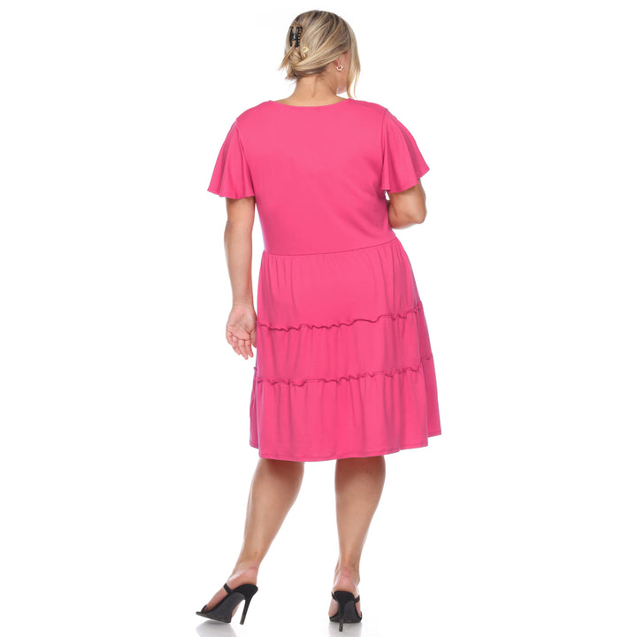 Women's Plus Size Short Sleeve V-neck Tiered Midi Dress