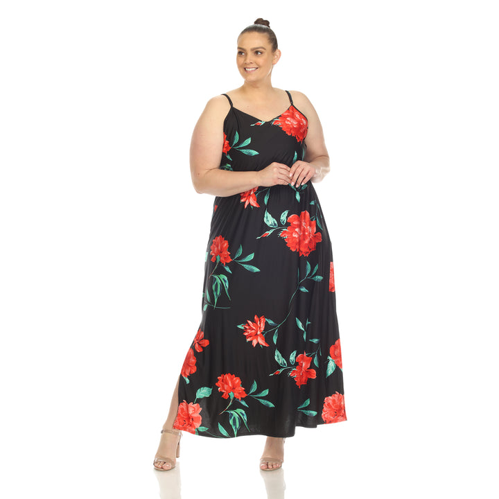 Women's Plus Size Floral Strap Maxi Dress