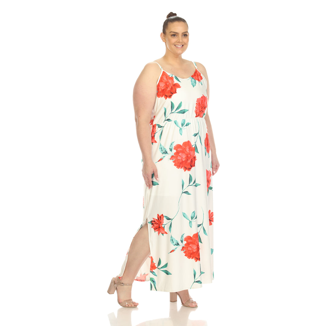 Women's Plus Size Floral Strap Maxi Dress