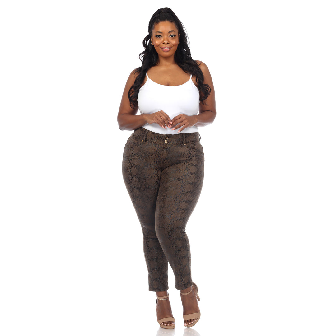 Women's Plus Size Faux Suede Snake Print Pants