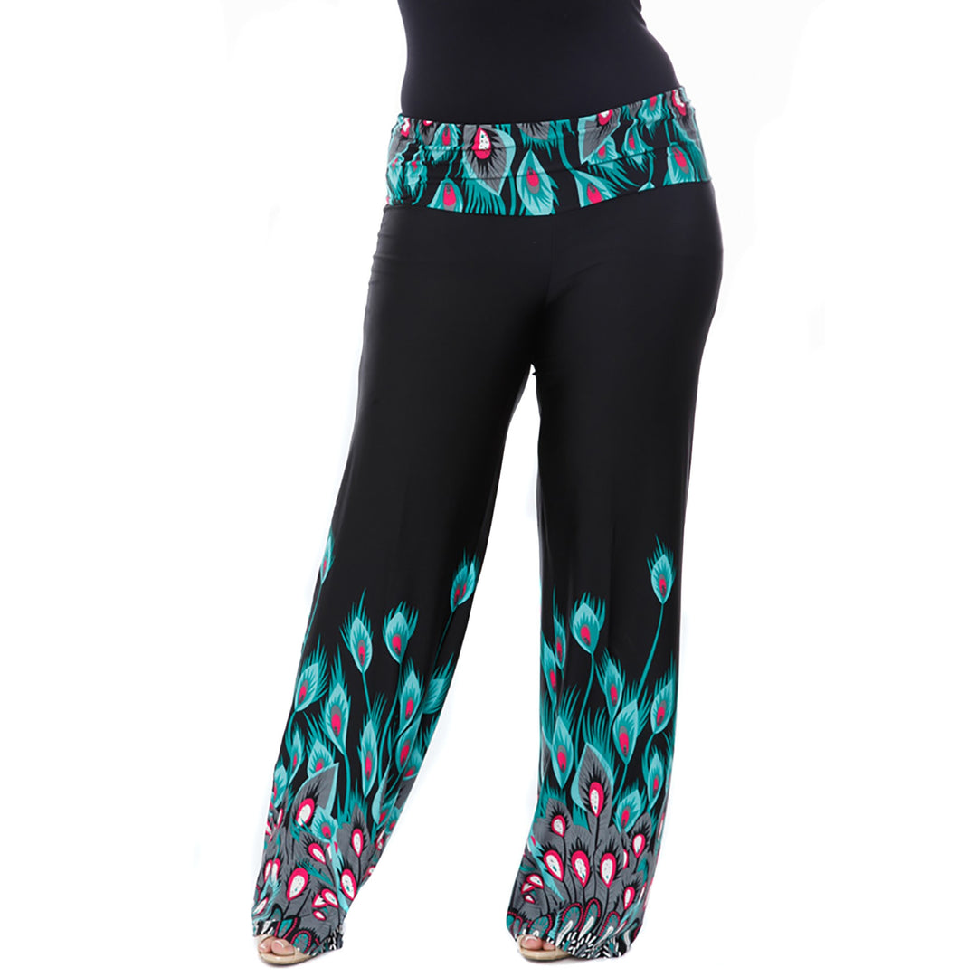 Women's Plus Size Peacock Print Palazzo Pants