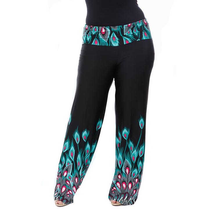 Women's Plus Size Peacock Print Palazzo Pants