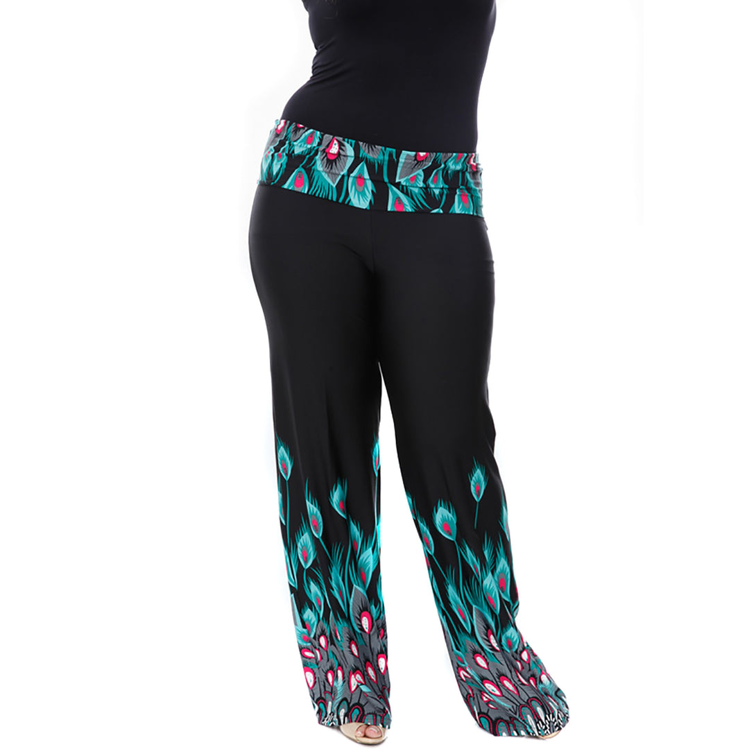 Women's Plus Size Peacock Print Palazzo Pants