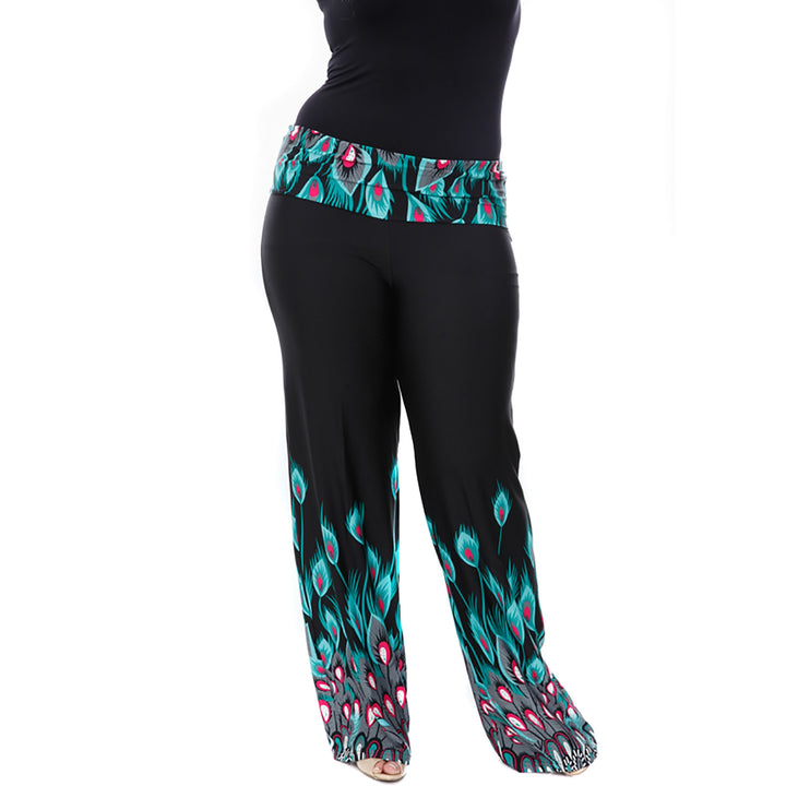 Women's Plus Size Peacock Print Palazzo Pants