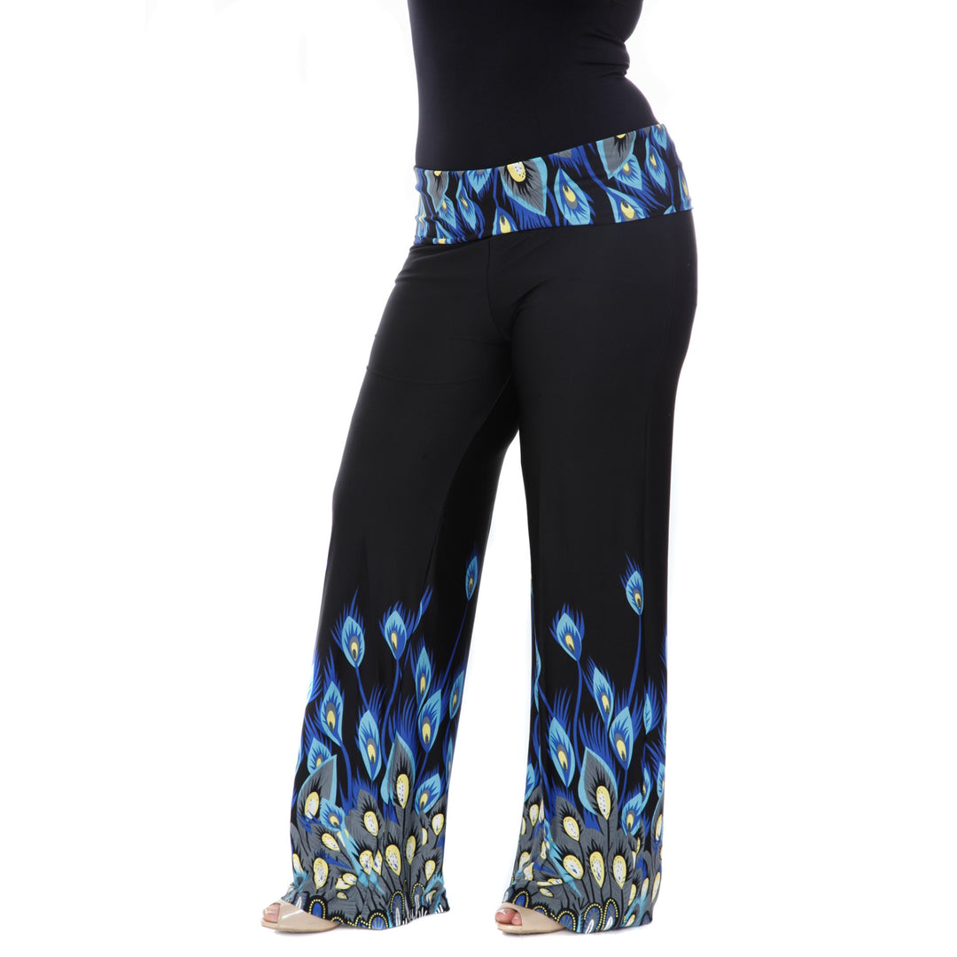Women's Plus Size Peacock Print Palazzo Pants