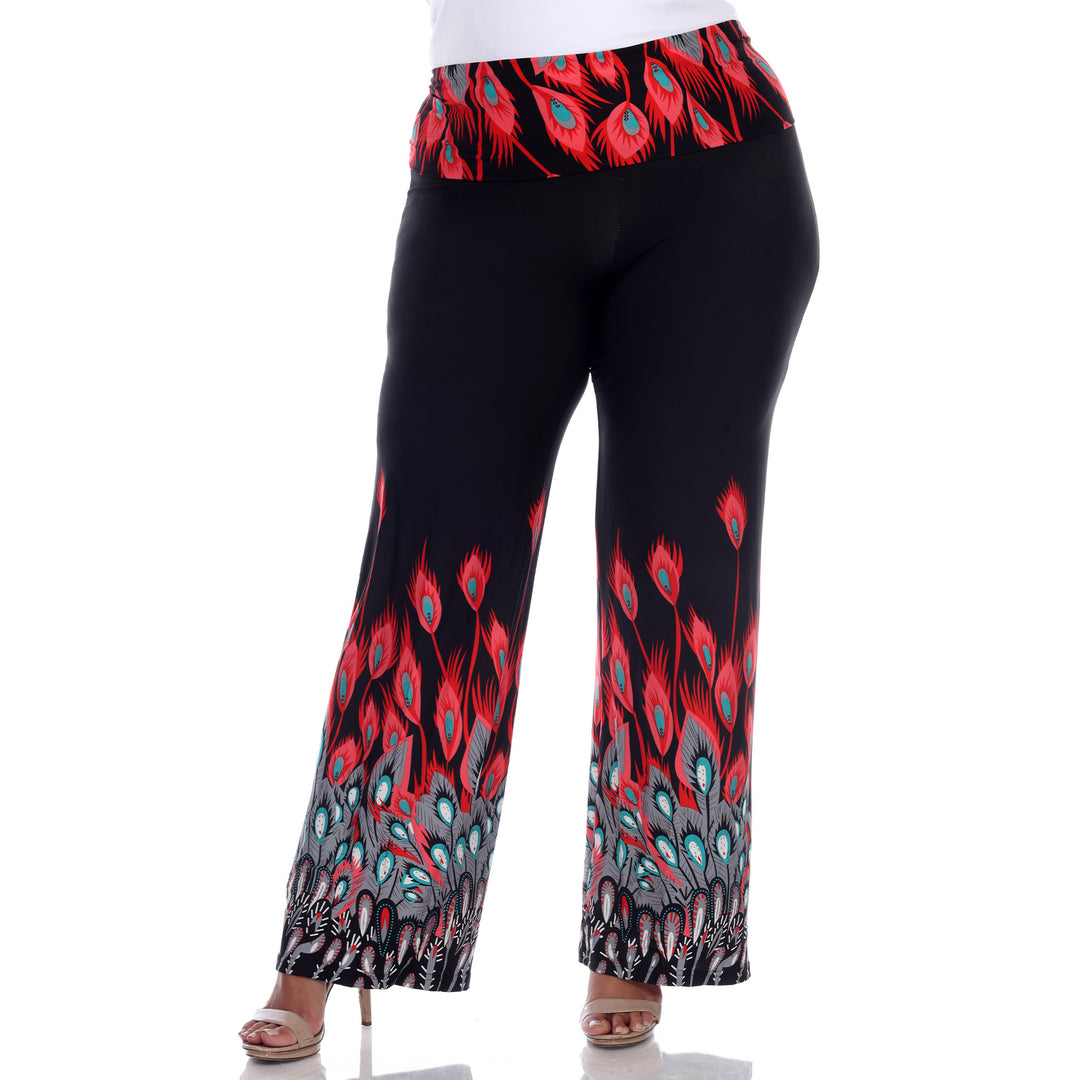 Women's Plus Size Peacock Print Palazzo Pants