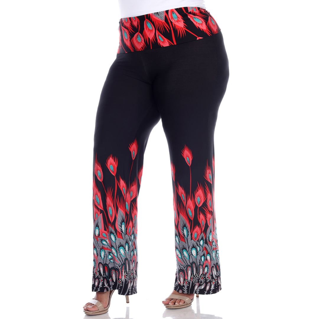 Women's Plus Size Peacock Print Palazzo Pants