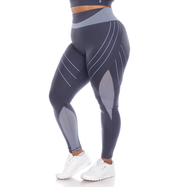 Plus Size High-Waist Reflective Piping Fitness Leggings
