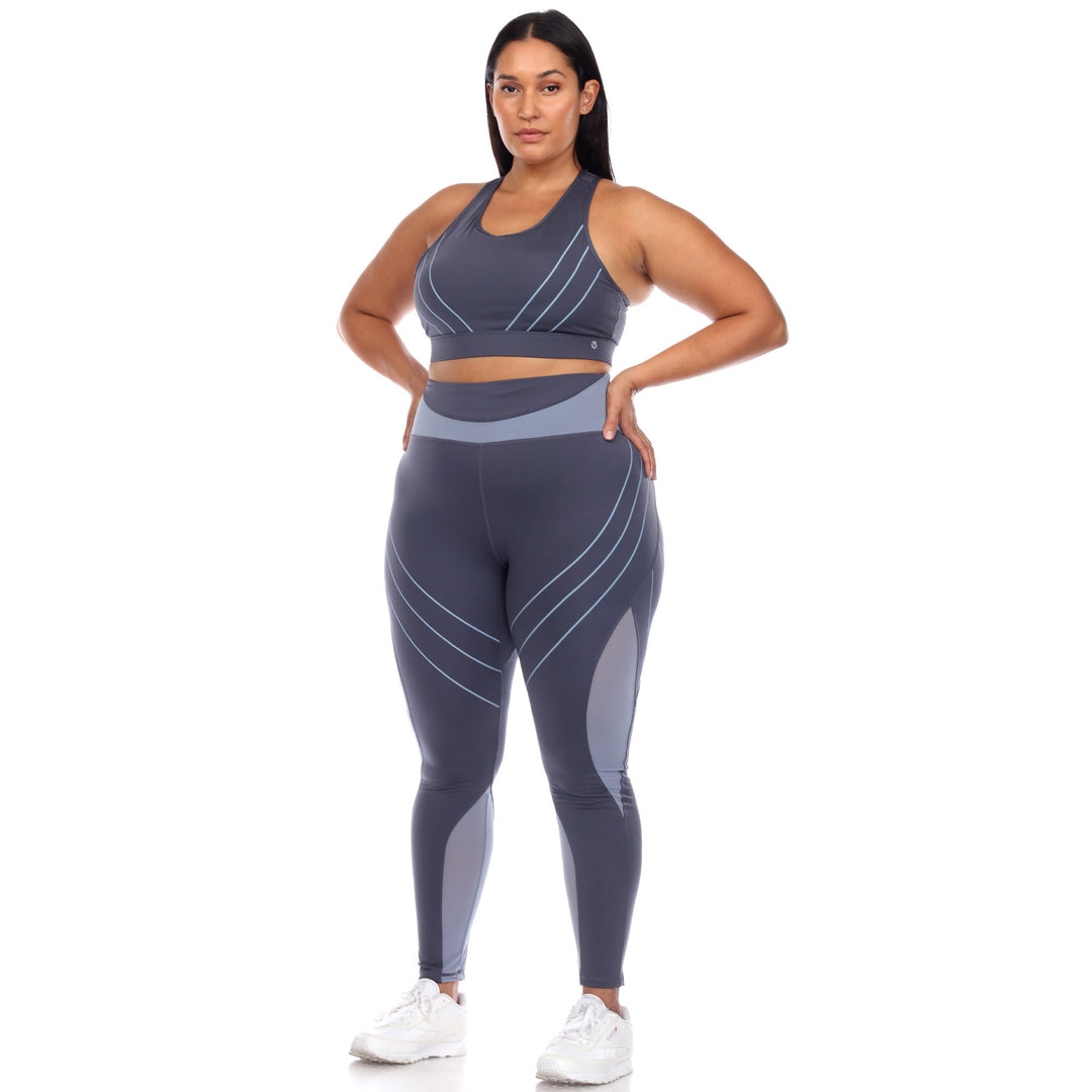 Plus Size High-Waist Reflective Piping Fitness Leggings