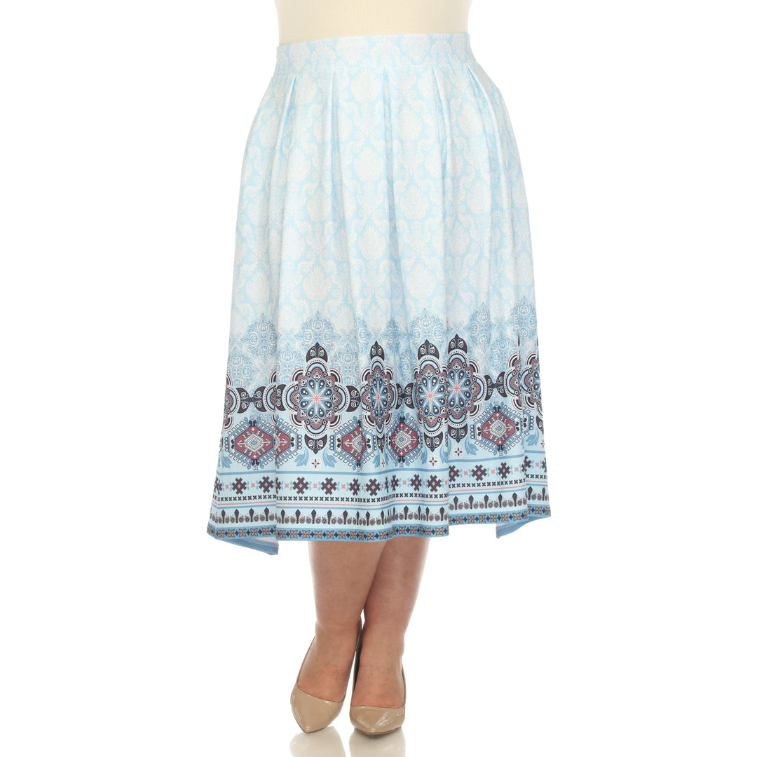 Plus Size Pleated Skirt with Border Prints