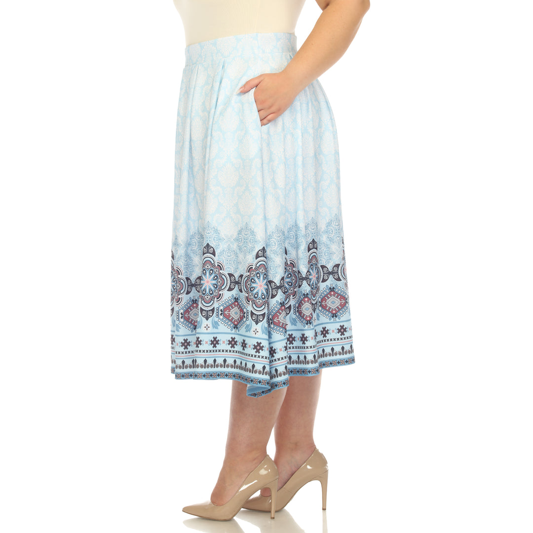 Plus Size Pleated Skirt with Border Prints