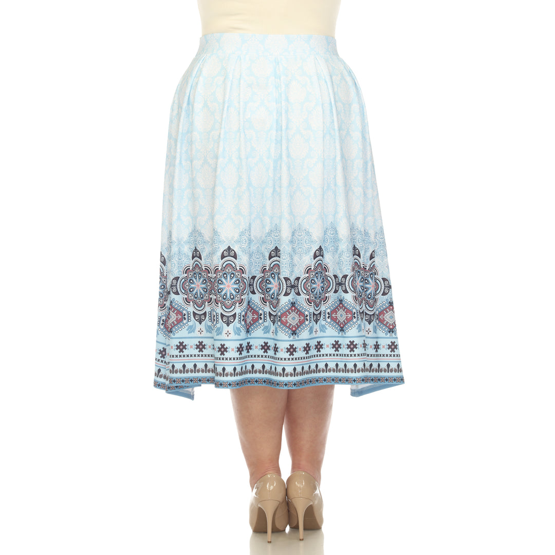 Plus Size Pleated Skirt with Border Prints